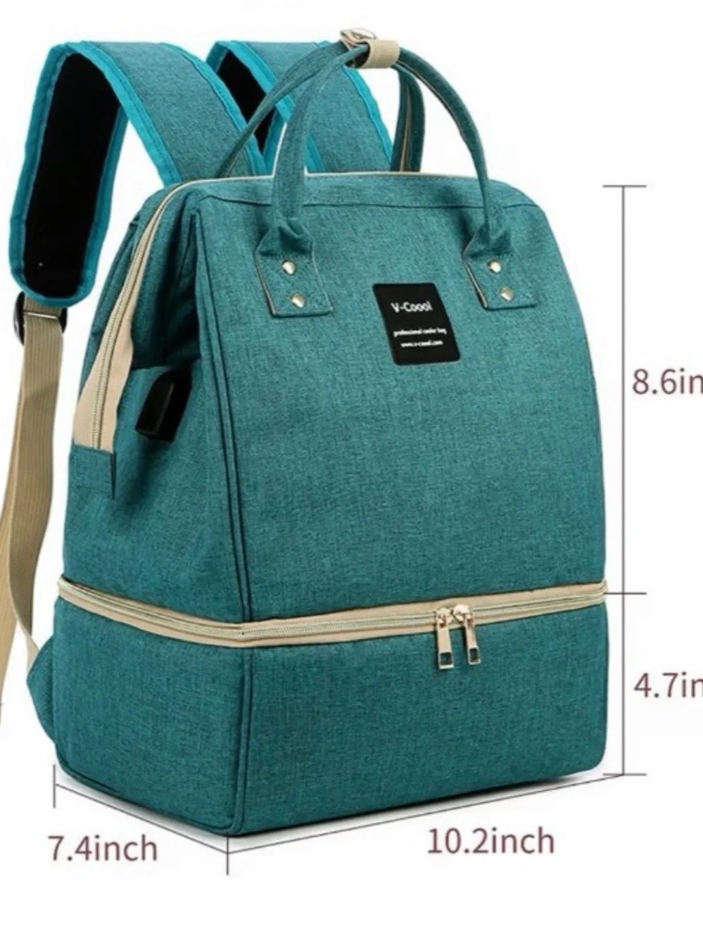 V-COOOL Breast Pump Backpack Insulated Cooler Bag Teal Diaper Bag USB Port - Picture 3 of 5